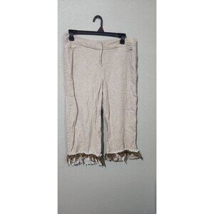 Chicos Pants Womens Linen Cropped  ripped Lace & Fringe Hem Size 2.5 Short FLAWS